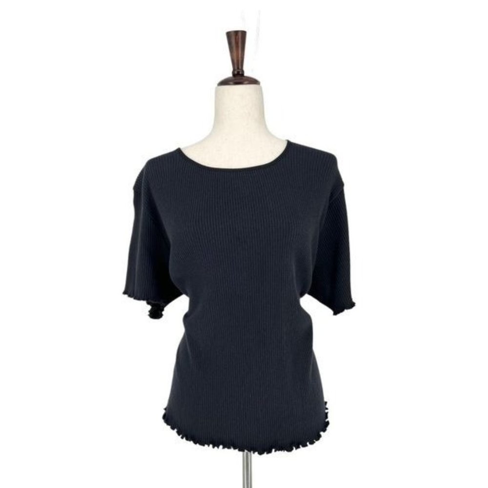 Vintage Carolyn Taylor Ribbed Crewneck Short Sleeve Shirt Ruffle Hem | 2X
